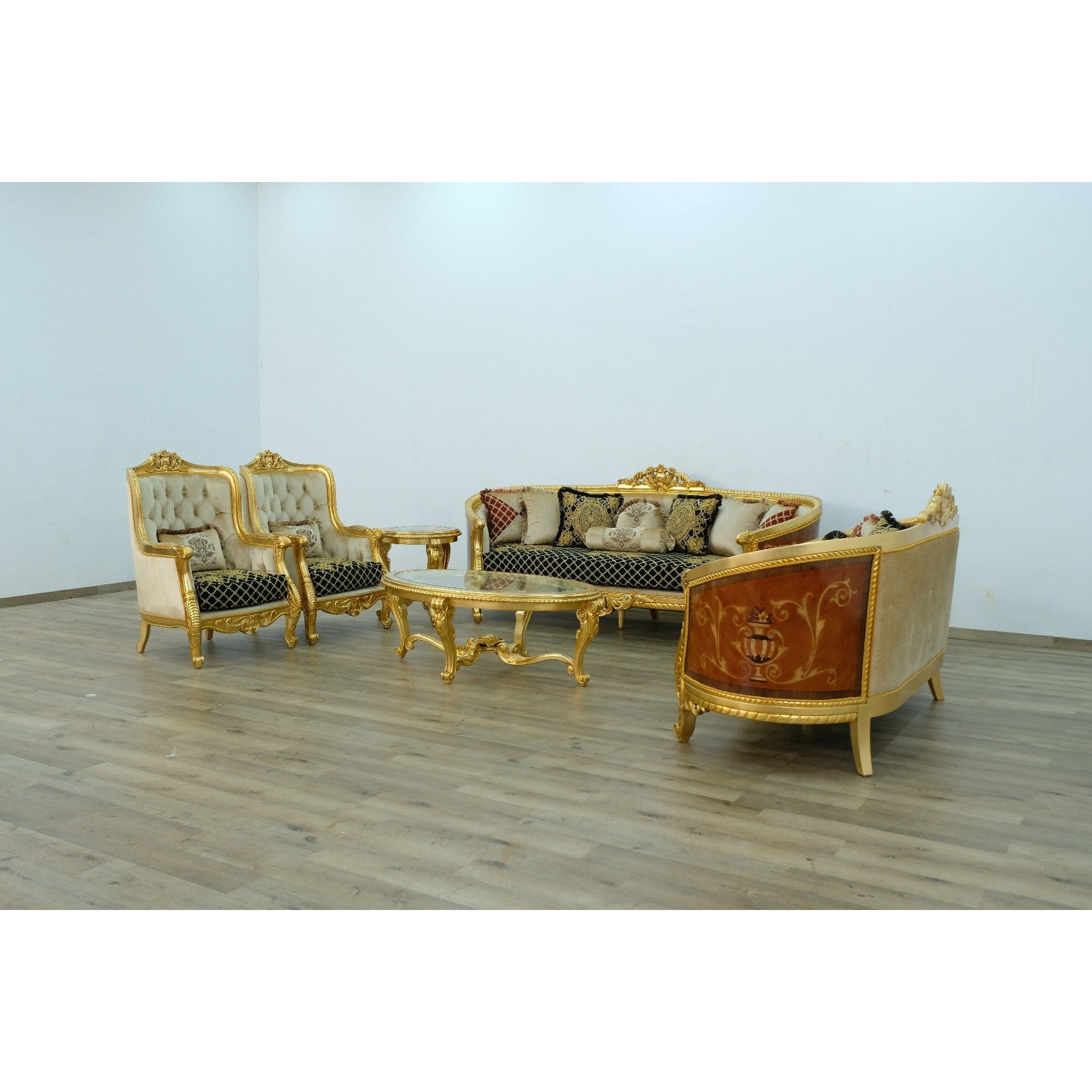 European Furniture - Luxor Sofa in Gold Leaf Black - 68585-S - New Star Living