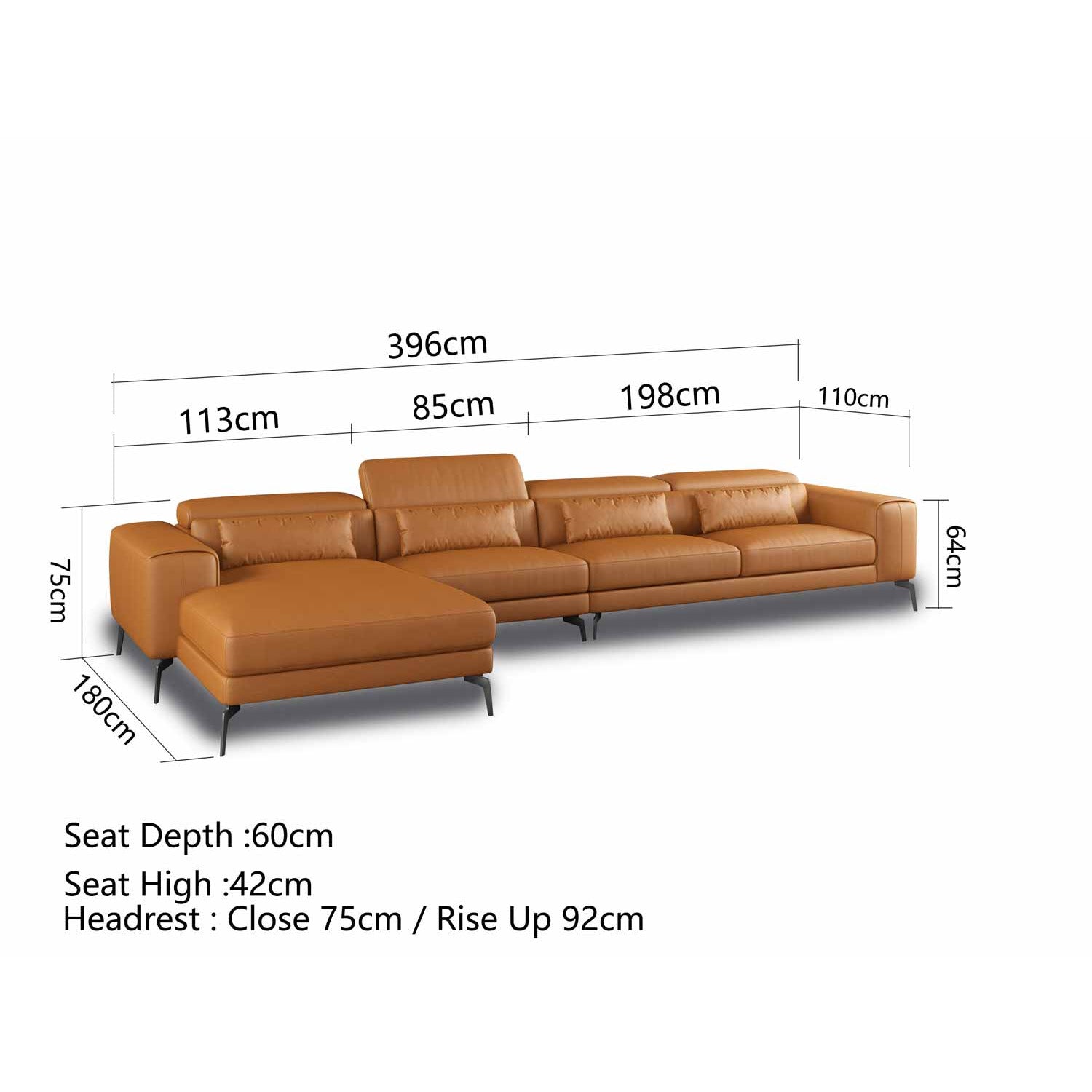 European Furniture - Cavour Right Hand Facing Sectional In Cognac - 12556R-3RHF - New Star Living