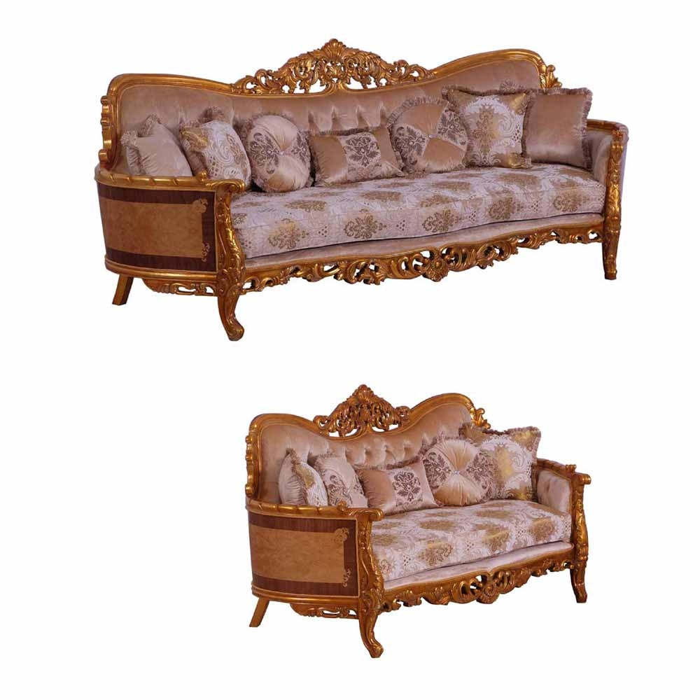 European Furniture - Modigliani III 2 Piece Luxury Sofa Set in Ikat and Gold - 31056-SL - New Star Living