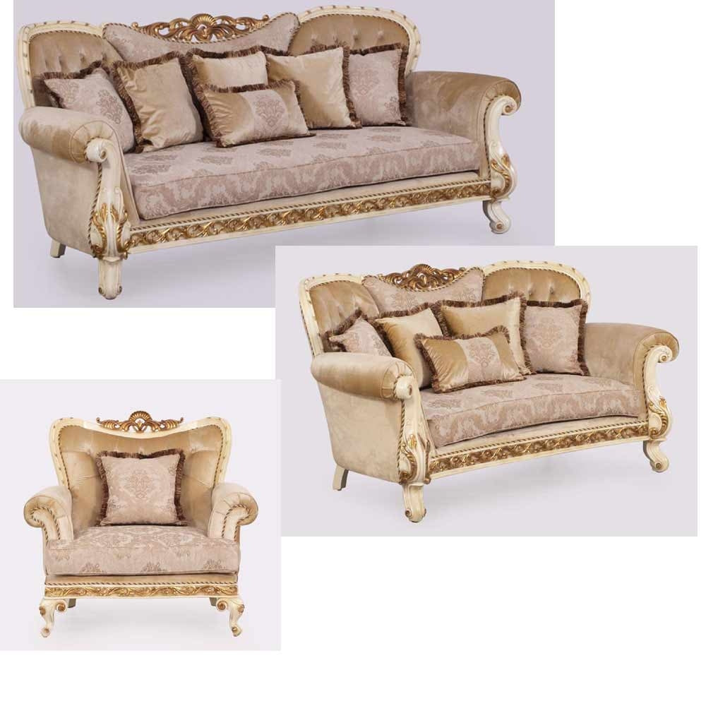 European Furniture - Fantasia 3 Piece Luxury Living Room Set in Antique Beige with Dark Gold Leaf - 40017-SLC - New Star Living