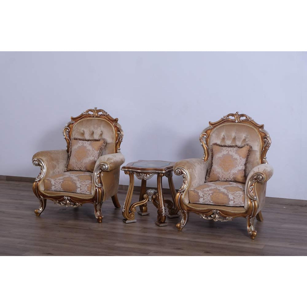 European Furniture - Tiziano II 2 Piece Luxury Sofa Set in Light Gold & Antique Silver - 38996-SC - New Star Living