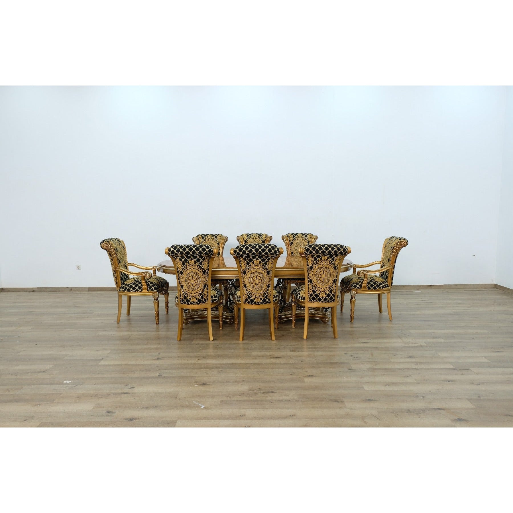 European Furniture - Valentina 9 Piece Dining Room Set in Black and Gold Leaf - 61958-9SET - New Star Living