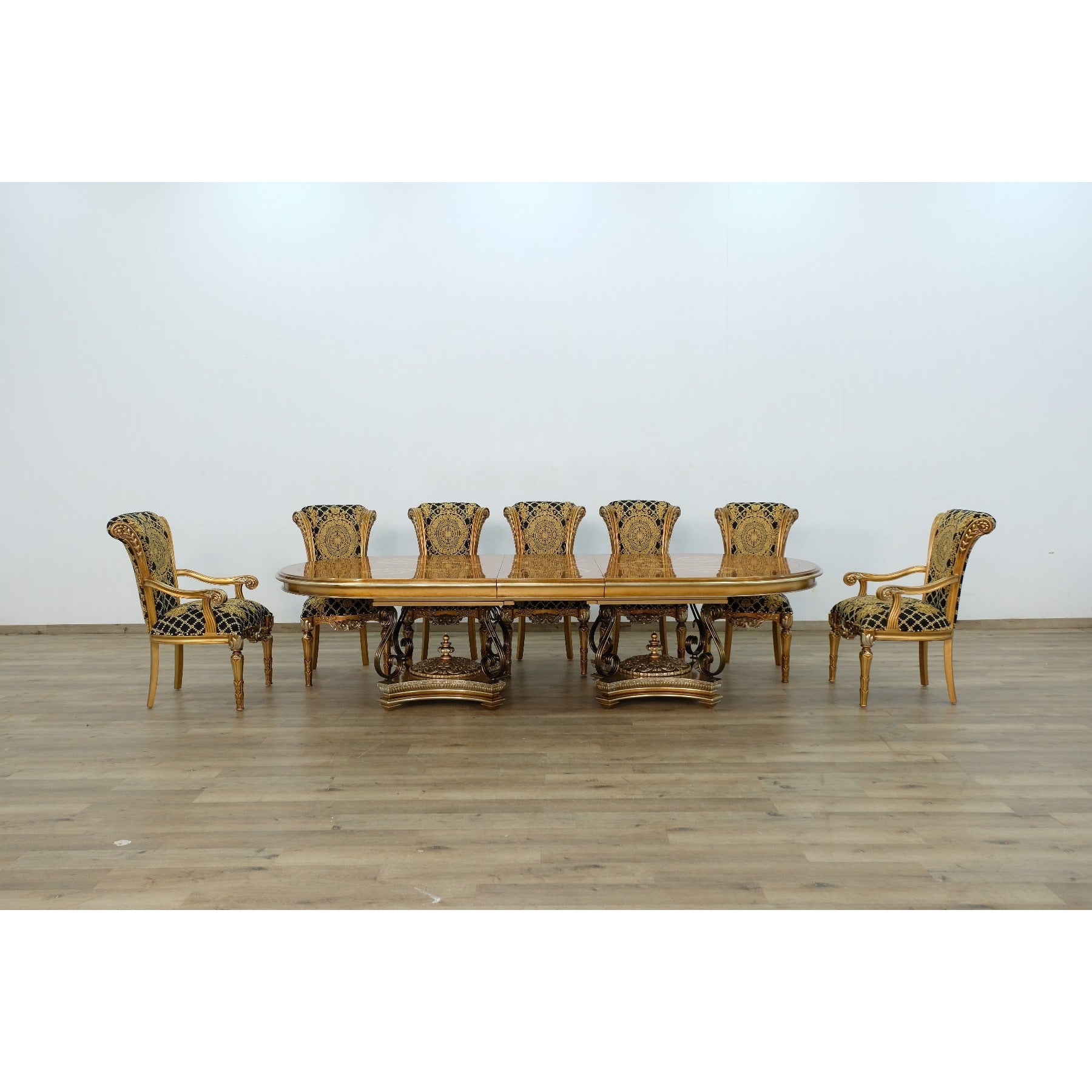 European Furniture - Valentina 9 Piece Dining Room Set in Black and Gold Leaf - 61958-9SET - New Star Living
