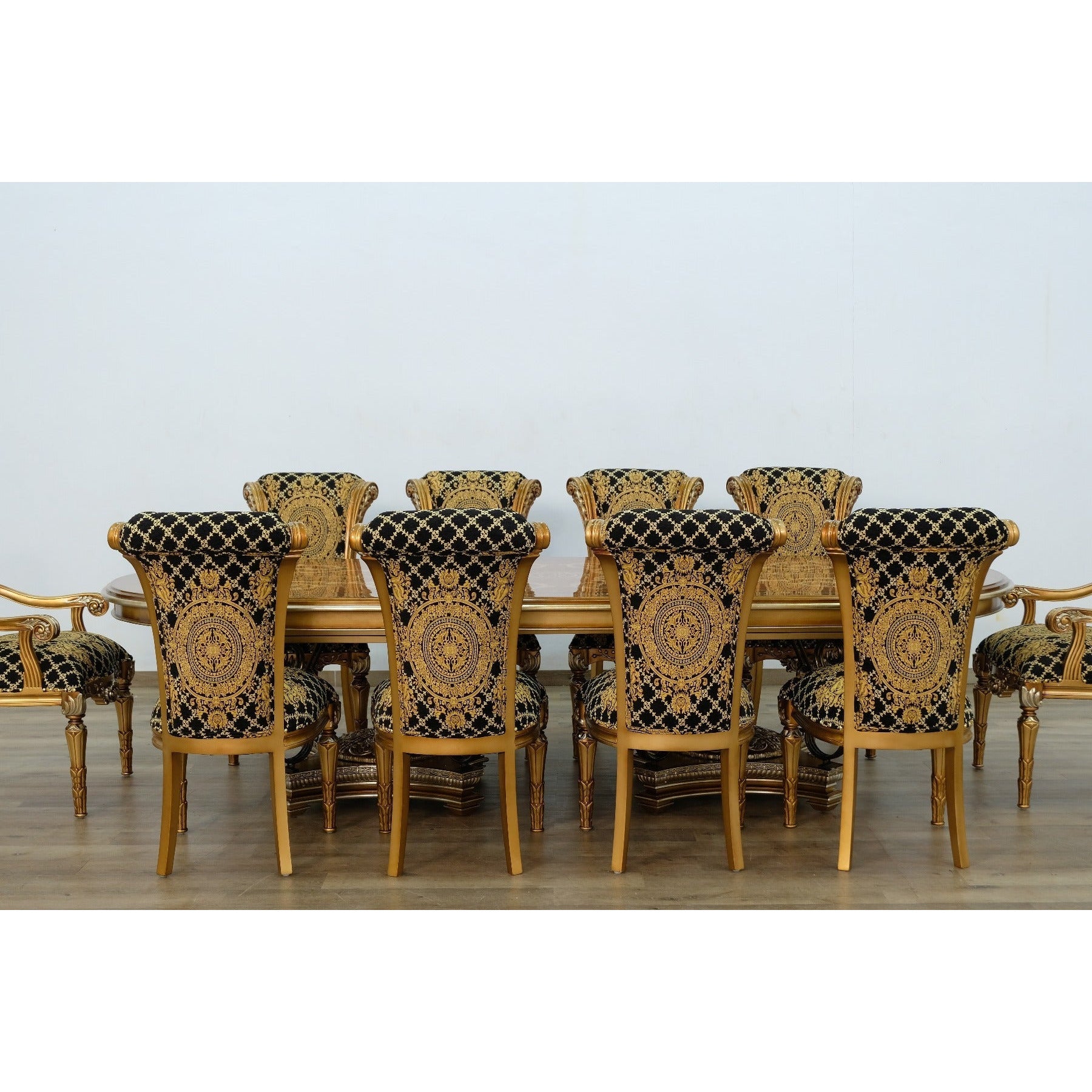 European Furniture - Valentina 11 Piece Dining Room Set in Black and Gold Leaf - 61958-11SET - New Star Living