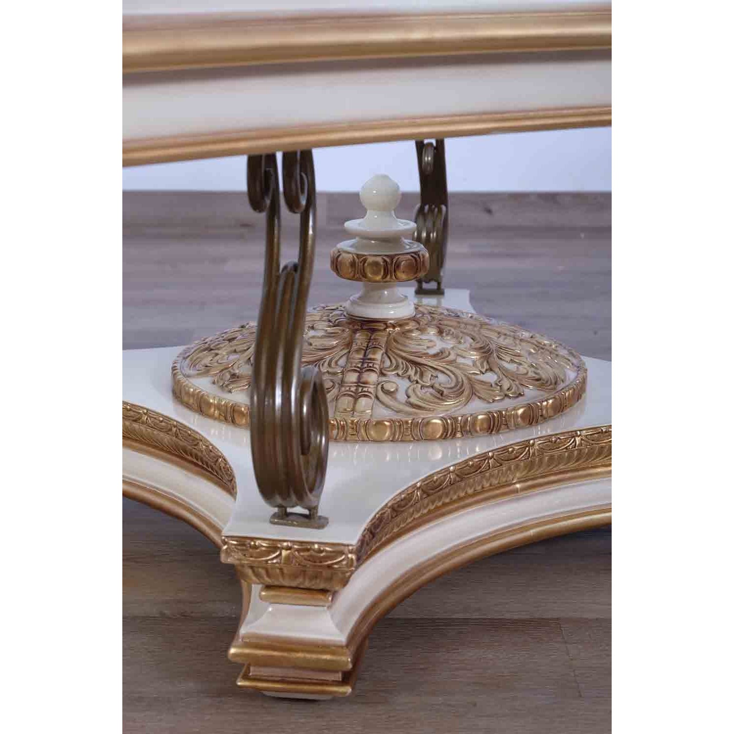 European Furniture - Valentine II Luxury Coffee Table in Beige With Dark Gold Leafs - 45012-CT - New Star Living
