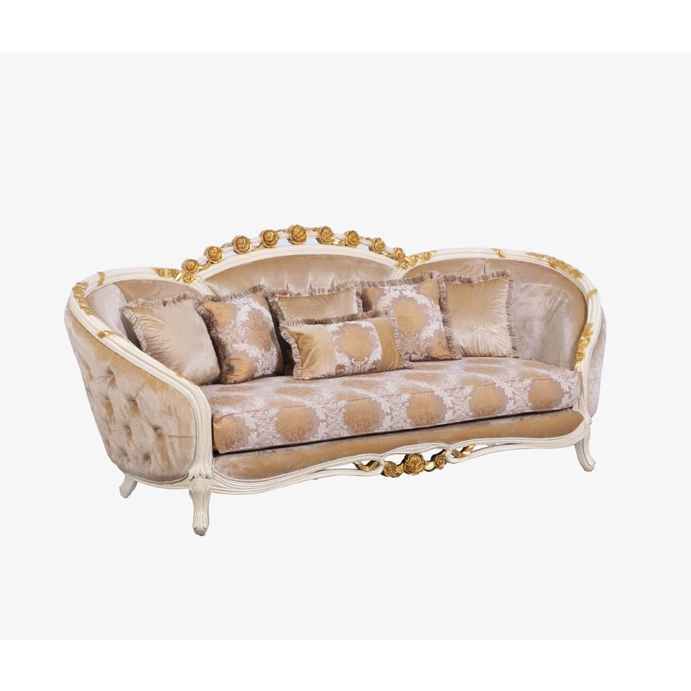 European Furniture - Valentine 3 Piece Luxury Living Room Set in Beige With Dark Gold Leafs - 45010-S2C - New Star Living