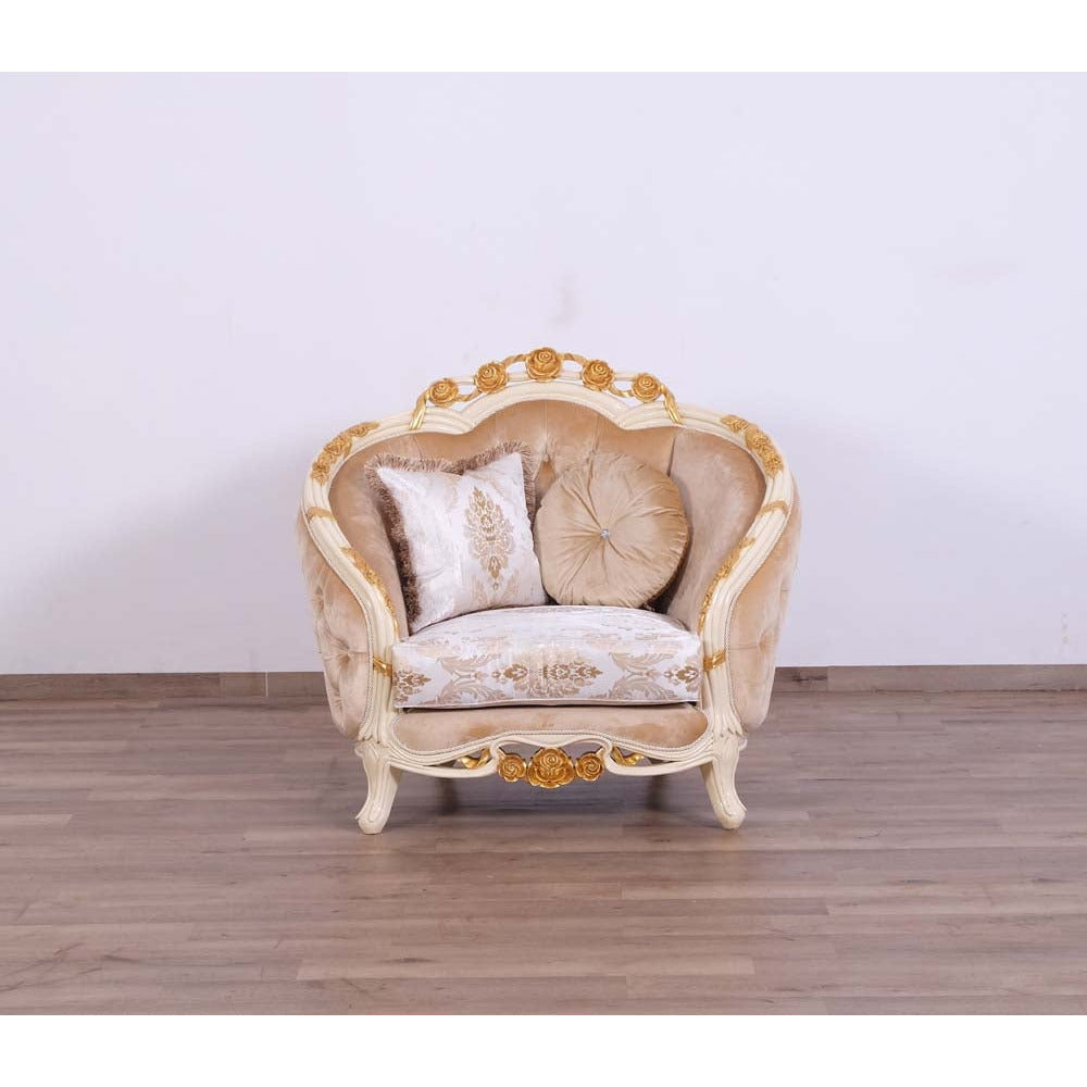 European Furniture - Valentine II 3 Piece Luxury Living Room Set in Beige With Dark Gold Leafs - 45012-SLC - New Star Living