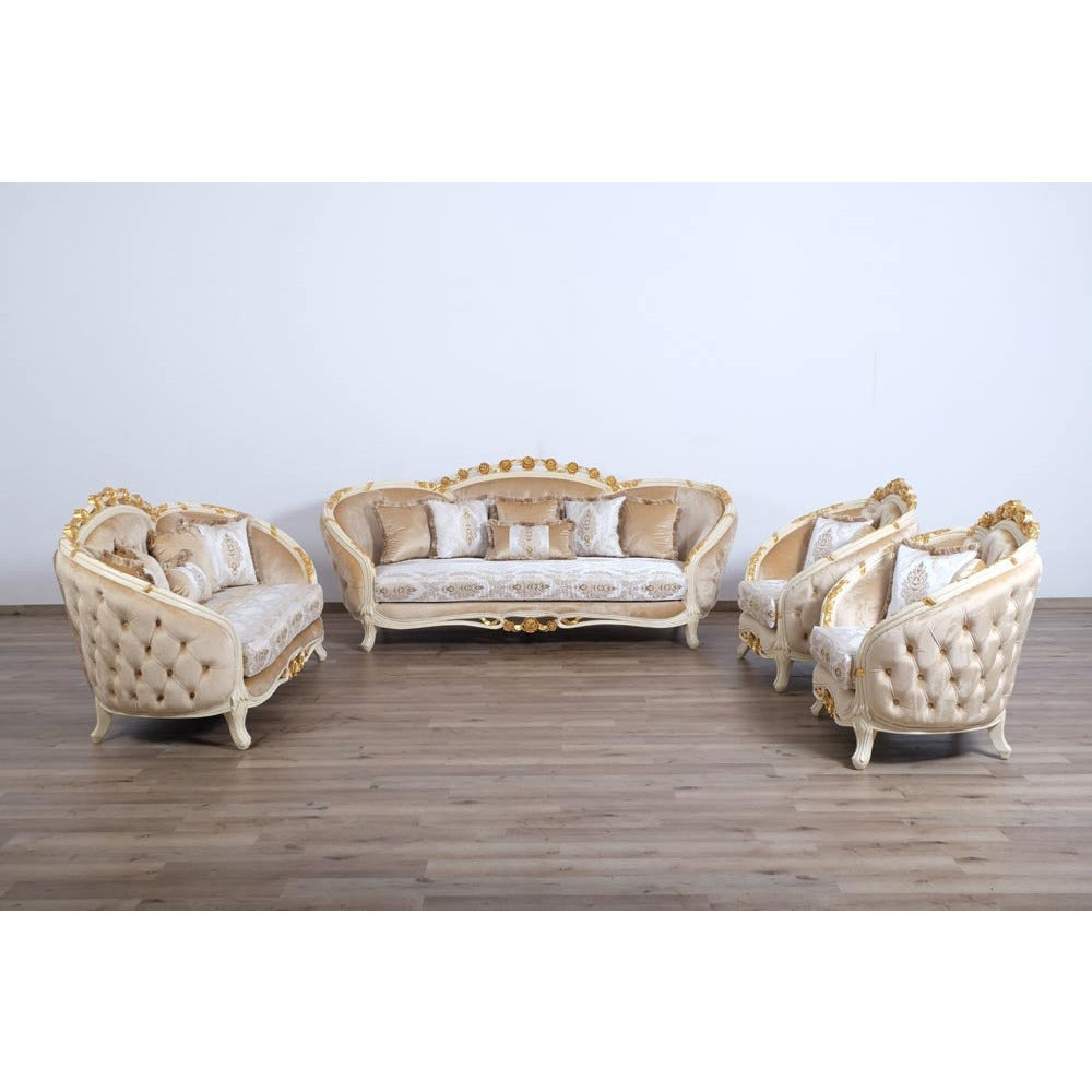 European Furniture - Valentine II 3 Piece Luxury Living Room Set in Beige With Dark Gold Leafs - 45012-SLC - New Star Living