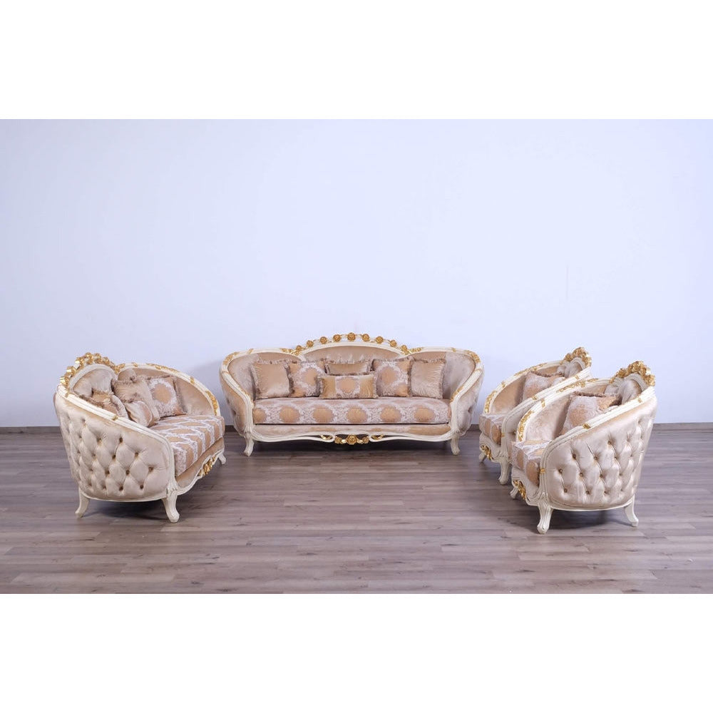 European Furniture - Valentine 3 Piece Luxury Living Room Set in Beige With Dark Gold Leafs - 45010-SLC - New Star Living