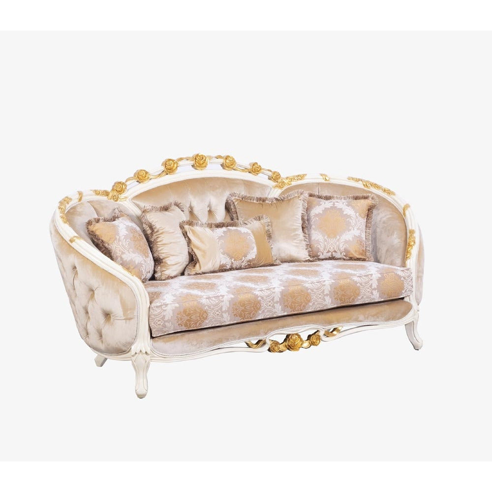 European Furniture - Valentine 4 Piece Luxury Living Room Set in Beige With Dark Gold Leafs - 45010-SL2C - New Star Living