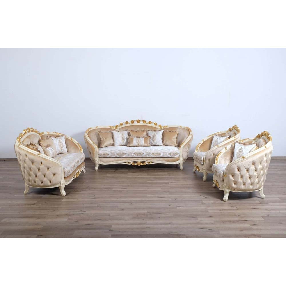 European Furniture - Valentine II 2 Piece Luxury Sofa Set in Beige With Dark Gold Leafs - 45012-SL - New Star Living