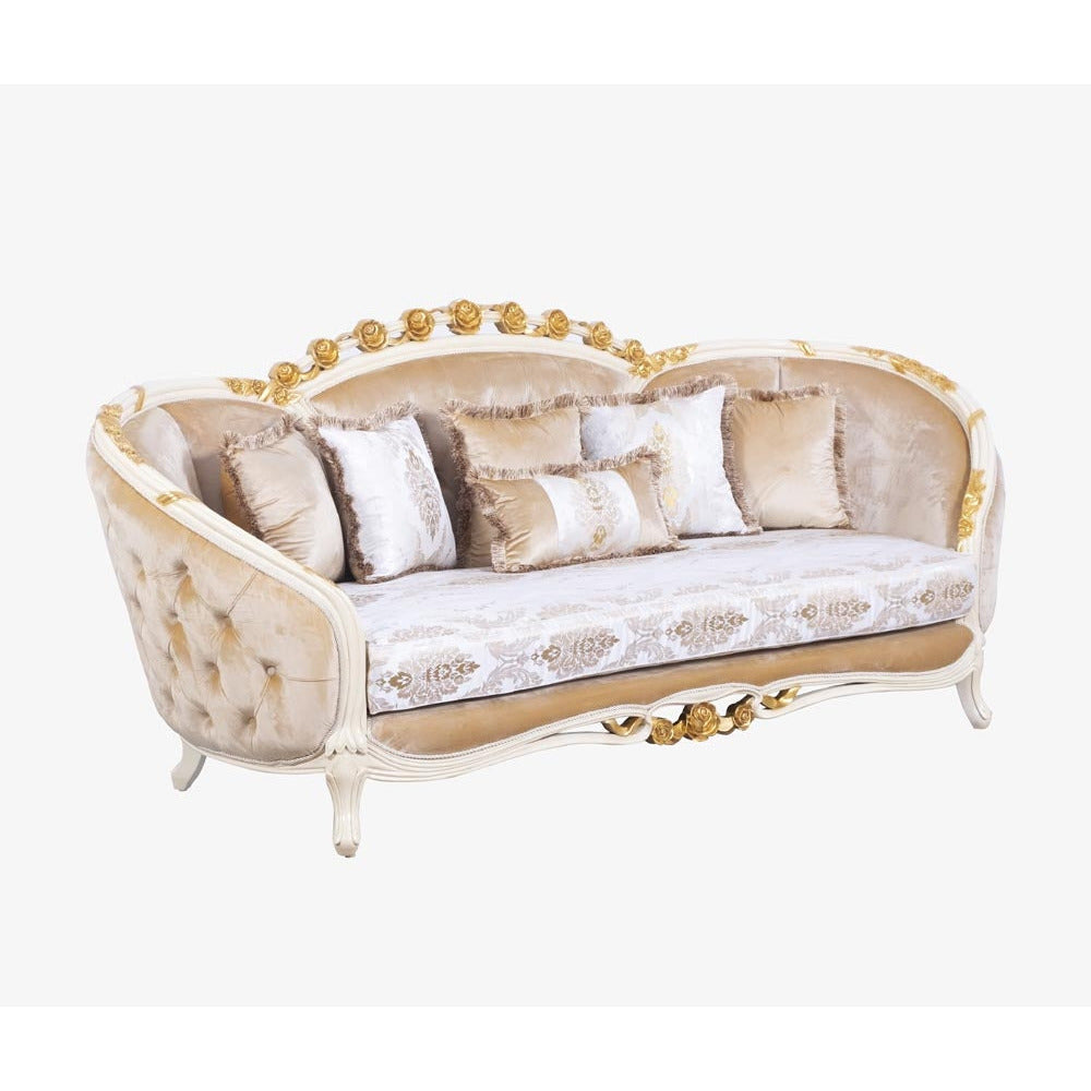European Furniture - Valentine II 3 Piece Luxury Living Room Set in Beige With Dark Gold Leafs - 45012-S2C - New Star Living