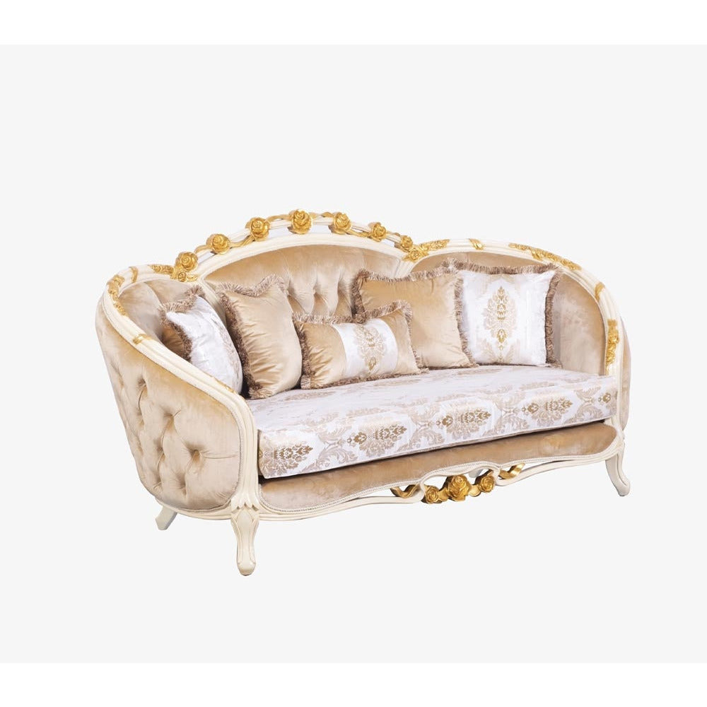 European Furniture - Valentine II Luxury Loveseat in Beige With Dark Gold Leafs - 45012-L - New Star Living