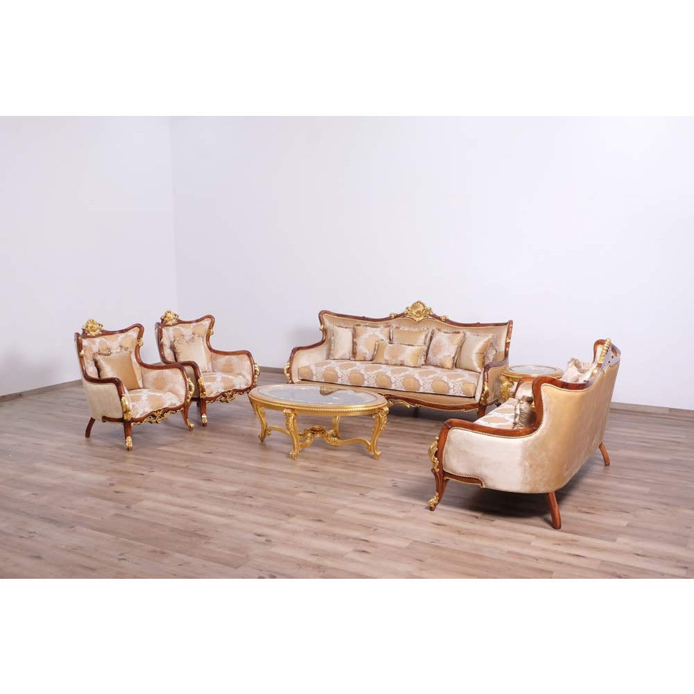 European Furniture - Veronica II Luxury Loveseat in Antique Walnut and Antique Dark Gold leaf - 47078-L - New Star Living