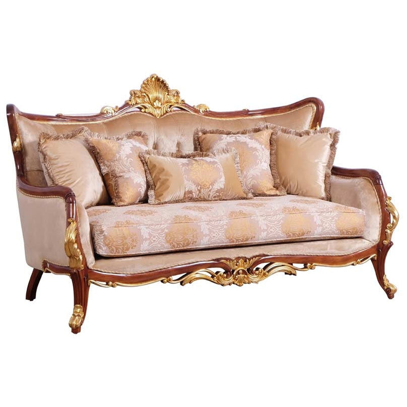 European Furniture - Veronica II Luxury Loveseat in Antique Walnut and Antique Dark Gold leaf - 47078-L - New Star Living