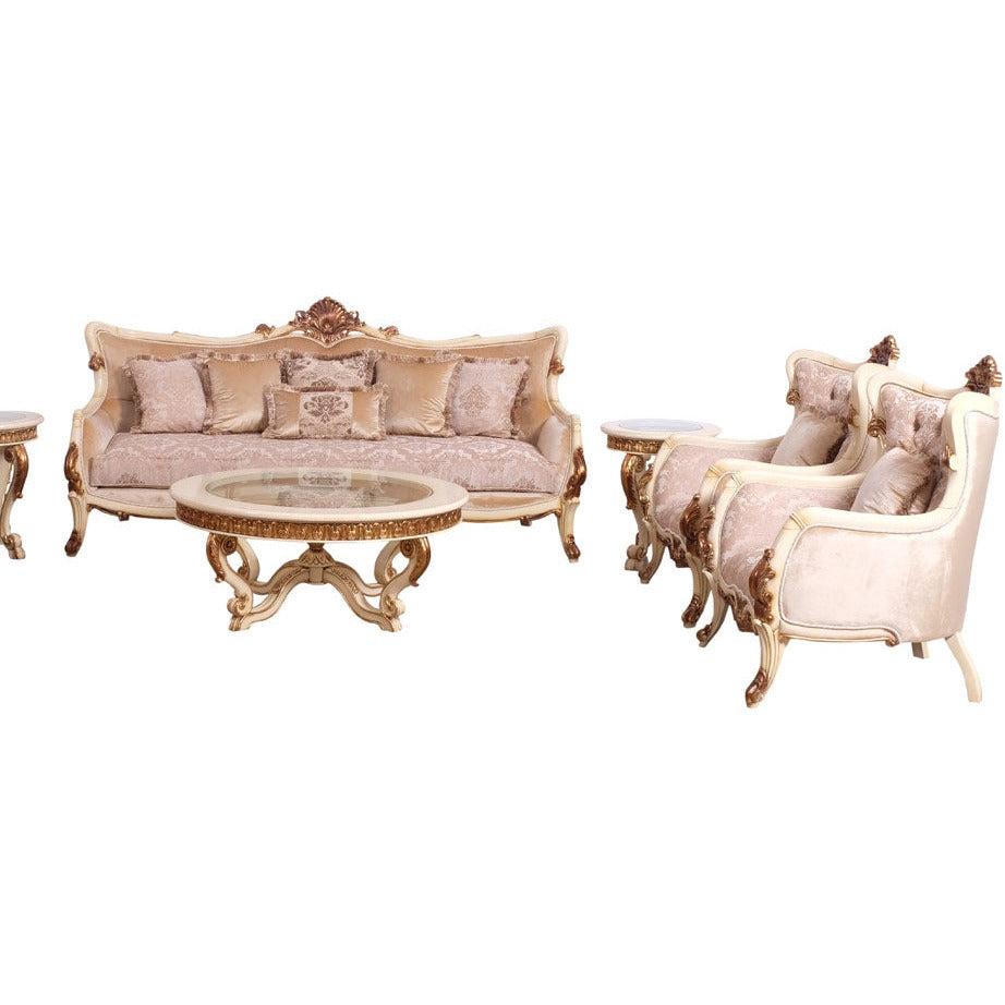 European Furniture - Veronica 3 Piece Luxury Living Room Set in Antique Beige and Antique Dark Gold leaf - 47075-S2C - New Star Living