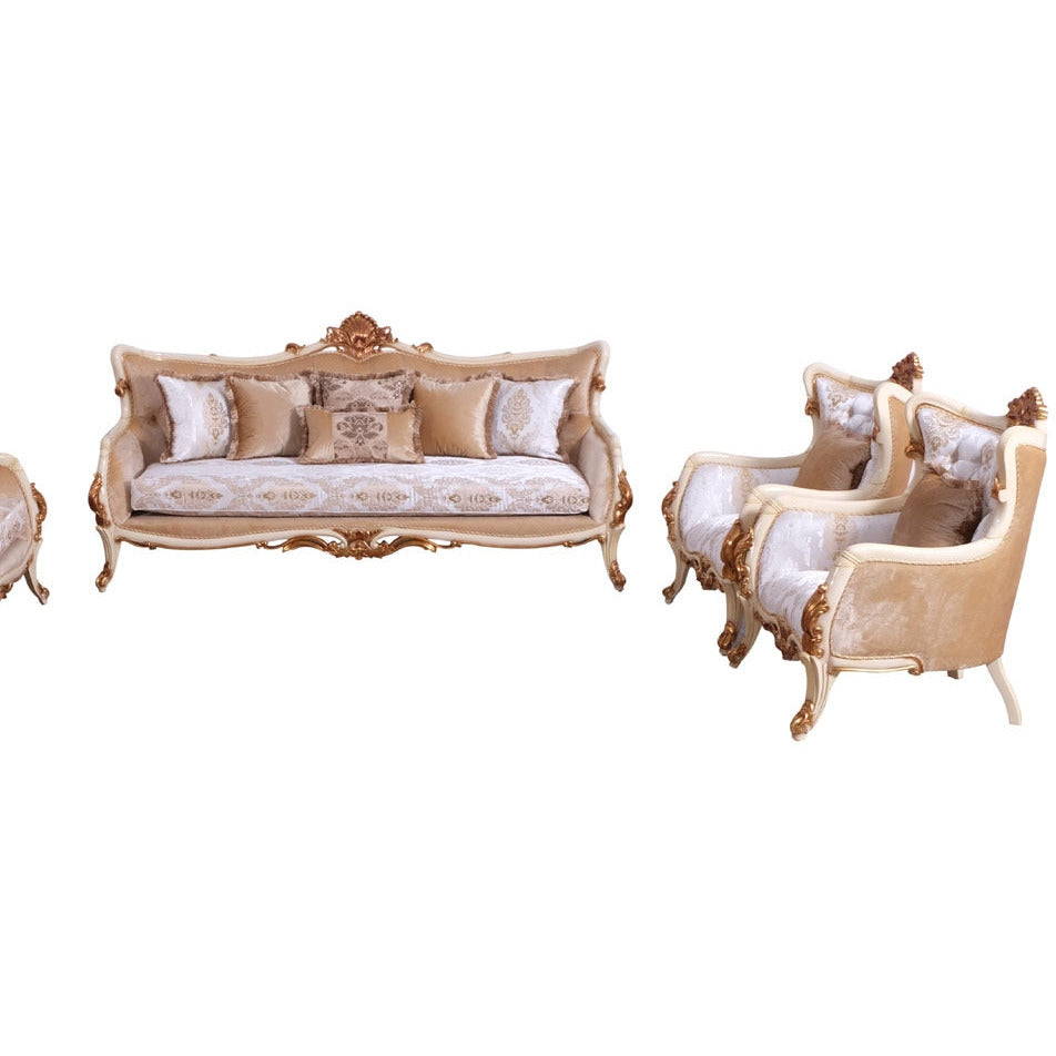 European Furniture - Veronica III 3 Piece Luxury Living Room Set in Antique Beige and Antique Dark Gold leaf - 47072-S2C - New Star Living