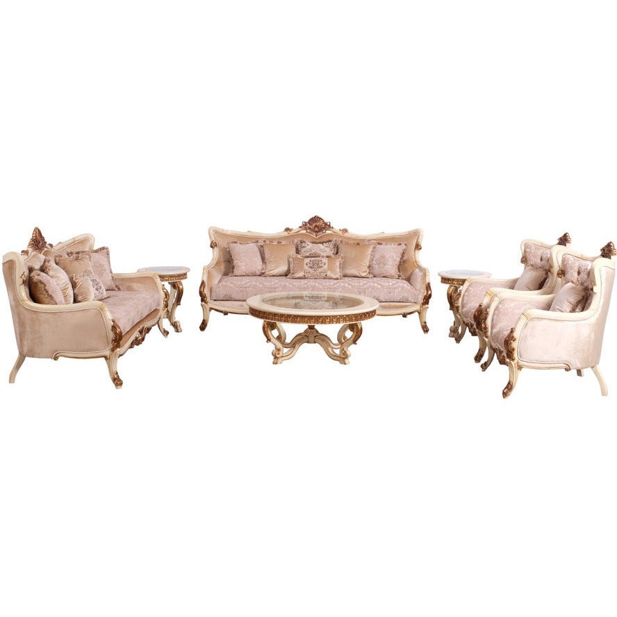 European Furniture - Veronica Luxury Sofa in Antique Beige and Antique Dark Gold leaf - 47075-S - New Star Living
