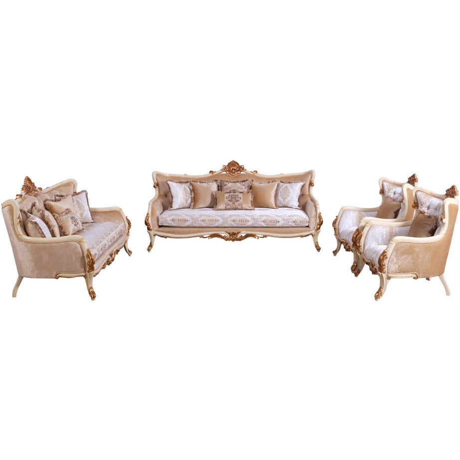 European Furniture - Veronica III 3 Piece Luxury Living Room Set in Antique Beige and Antique Dark Gold leaf - 47072-SLC - New Star Living