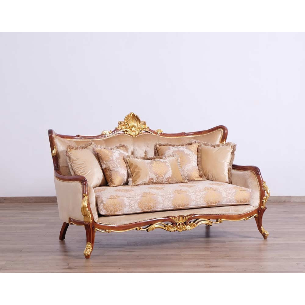European Furniture - Veronica II 2 Piece Luxury Sofa Set in Antique Walnut and Antique Dark Gold leaf - 47078-SL - New Star Living