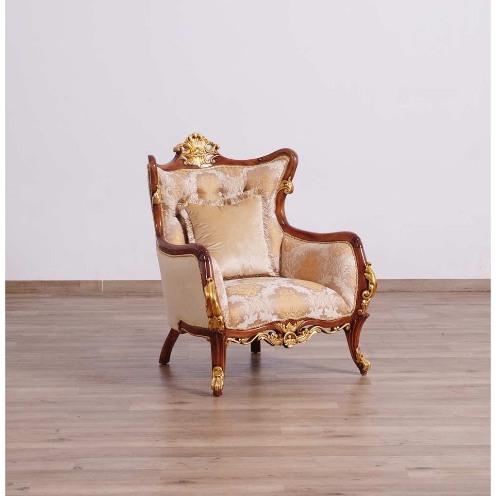 European Furniture - Veronica II 3 Piece Luxury Living Room Set in Antique Walnut and Antique Dark Gold leaf - 47078-S2C - New Star Living