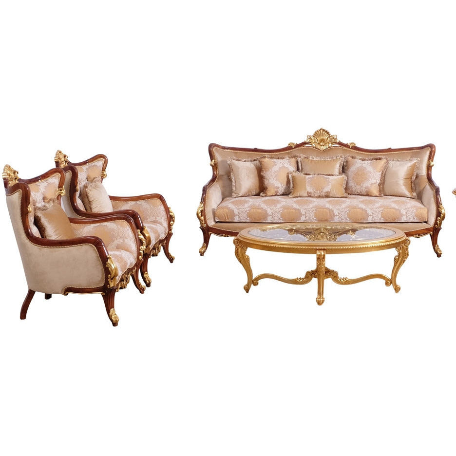 European Furniture - Veronica II 3 Piece Luxury Living Room Set in Antique Walnut and Antique Dark Gold leaf - 47078-S2C - New Star Living