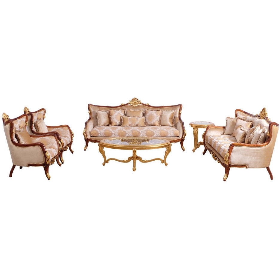 European Furniture - Veronica II 3 Piece Luxury Living Room Set in Antique Walnut and Antique Dark Gold leaf - 47078-SLC - New Star Living