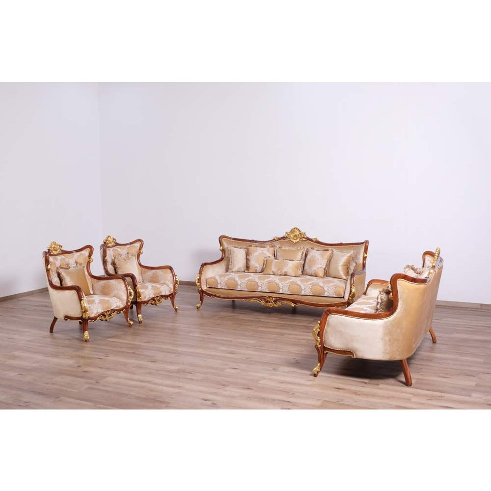 European Furniture - Veronica II 3 Piece Luxury Living Room Set in Antique Walnut and Antique Dark Gold leaf - 47078-SLC - New Star Living