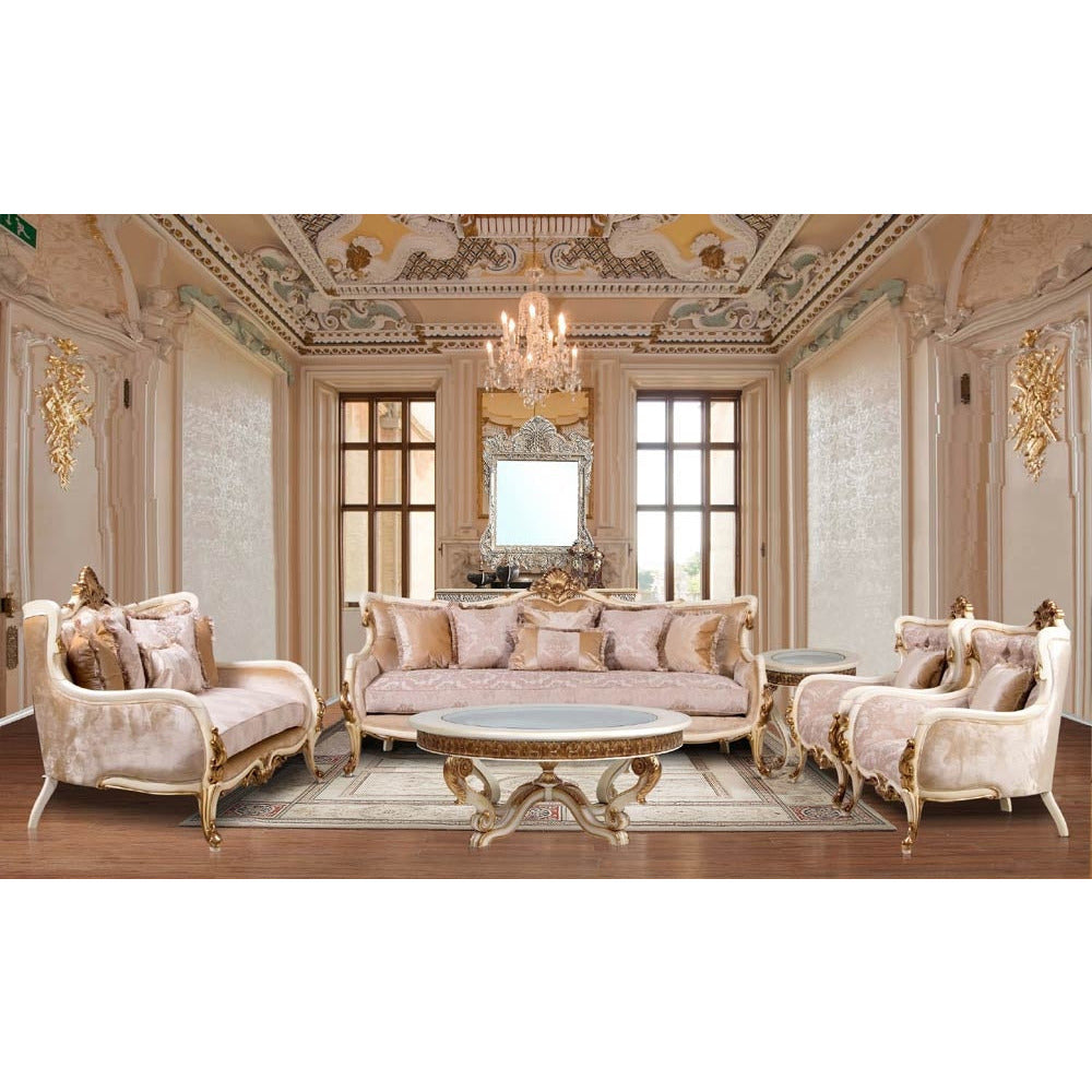 European Furniture - Veronica 2 Piece Luxury Sofa Set in Antique Beige and Antique Dark Gold leaf - 47075-SL - New Star Living