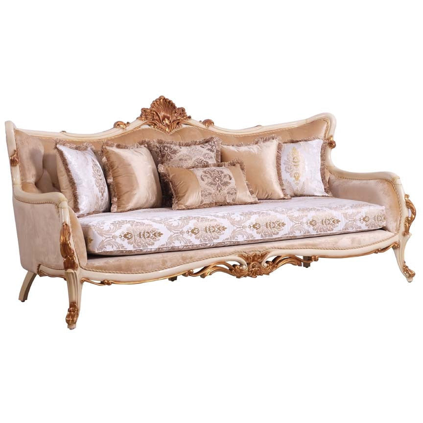European Furniture - Veronica III 4 Piece Luxury Living Room Set in Antique Beige and Antique Dark Gold leaf - 47072-SL2C - New Star Living