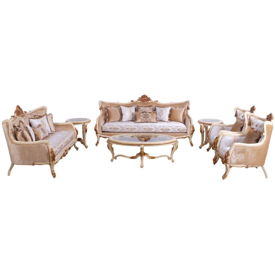 European Furniture - Veronica III Luxury Sofa in Antique Beige and Antique Dark Gold leaf - 47072-S - New Star Living