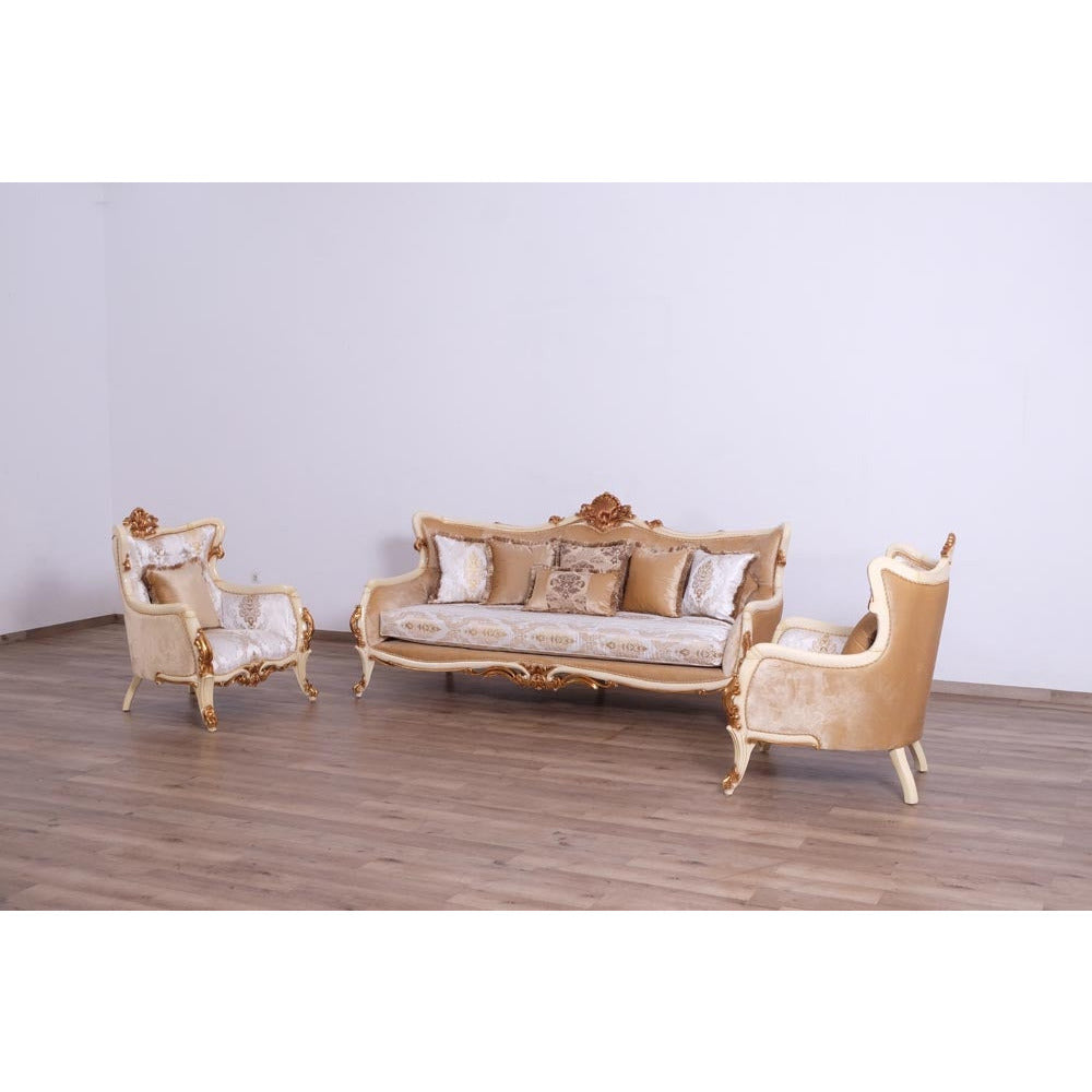 European Furniture - Veronica III 4 Piece Luxury Living Room Set in Antique Beige and Antique Dark Gold leaf - 47072-SL2C - New Star Living