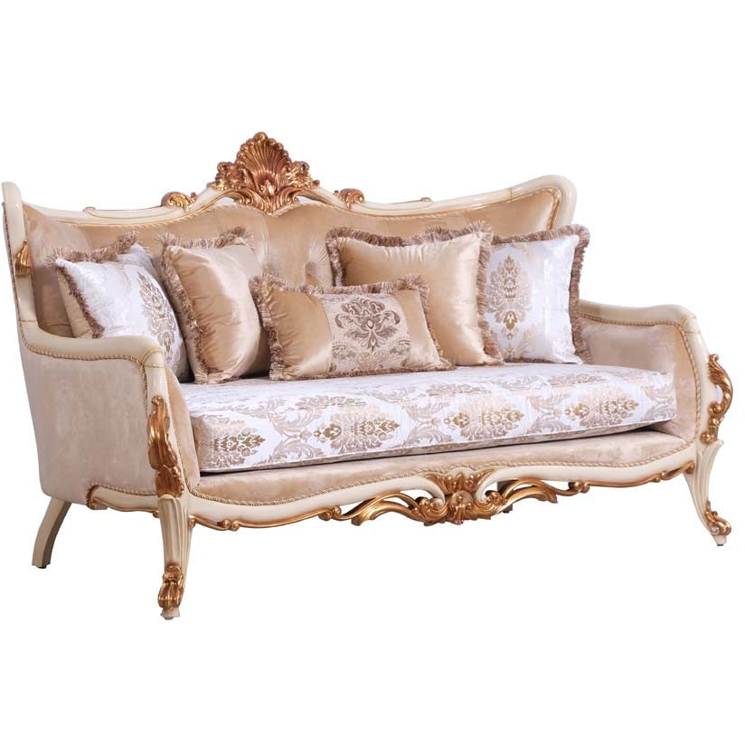 European Furniture - Veronica III Luxury Loveseat in Antique Beige and Antique Dark Gold leaf - 47072-L - New Star Living