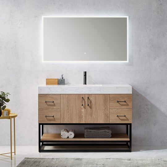 Vinnova Alistair 42" Single Vanity in North American Oak with White Grain Stone Countertop Without Mirror -789042-NO-GW-NM - New Star Living