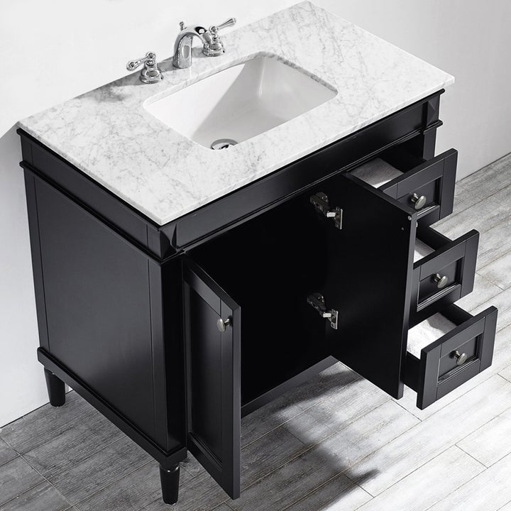 Vinnova Catania 36" Vanity in Espresso with Carrara White Marble Countertop Without Mirror -715036-ES-CA-NM - New Star Living