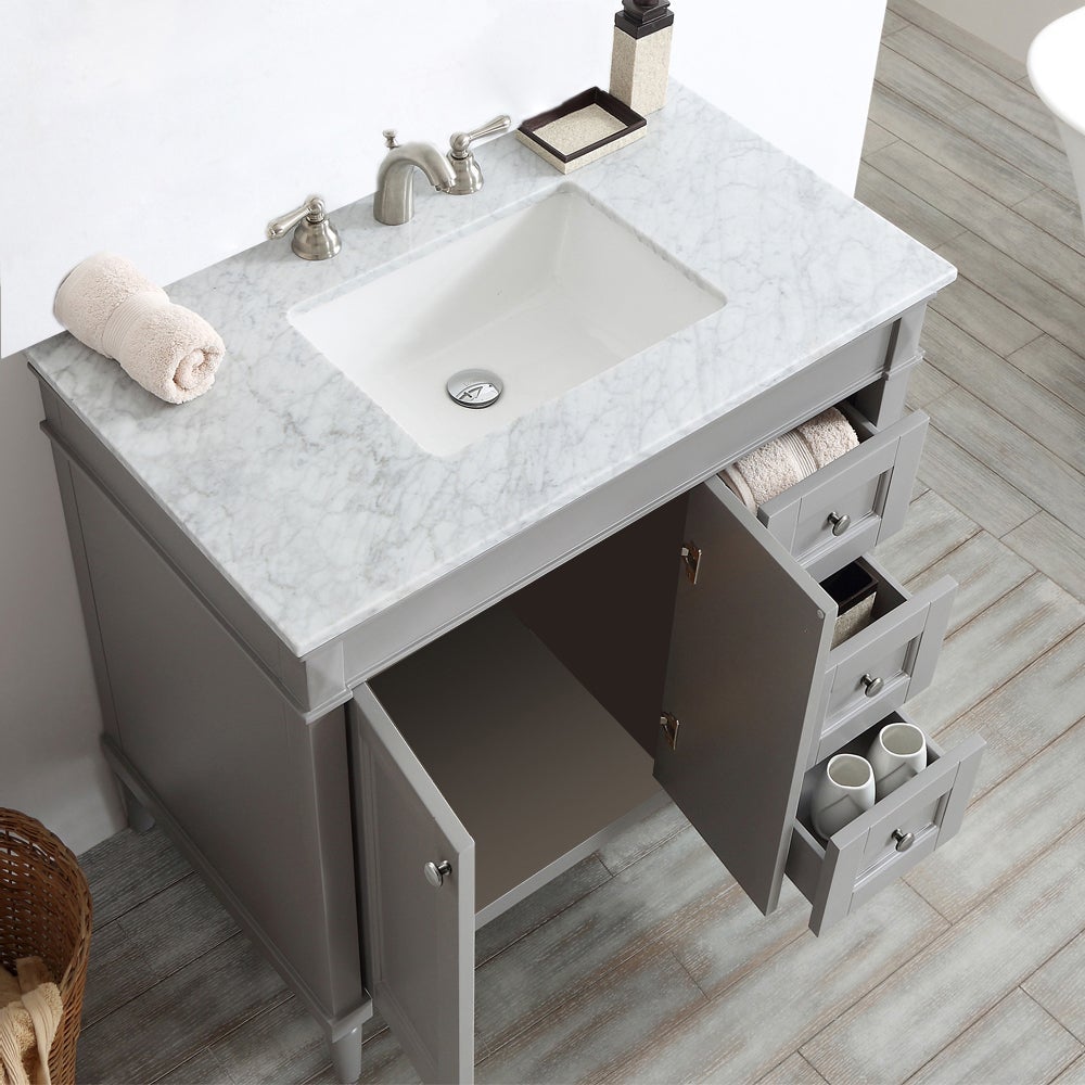 Vinnova Catania 36" Vanity in Grey with Carrara White Marble Countertop With Mirror -715036-GR-CA - New Star Living