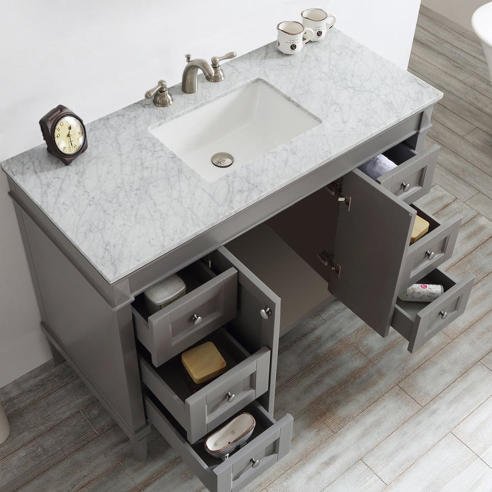 Vinnova Catania 48" Vanity in Grey with Carrara White Marble Countertop With Mirror -715048-GR-CA - New Star Living