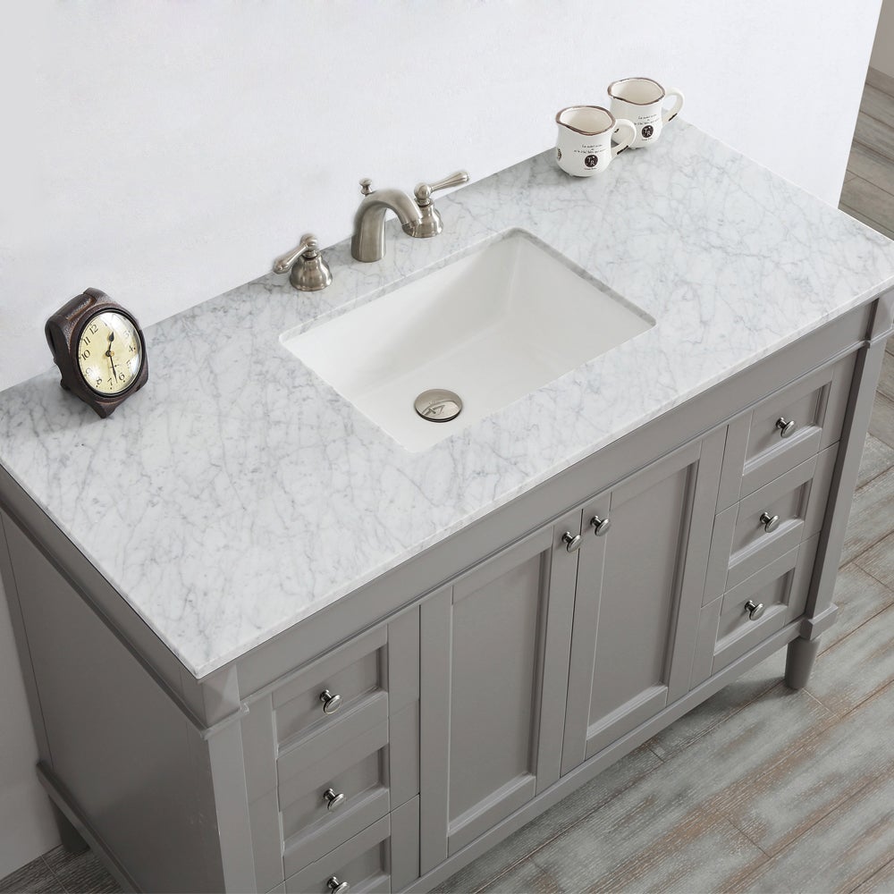Vinnova Catania 48" Vanity in Grey with Carrara White Marble Countertop With Mirror -715048-GR-CA - New Star Living