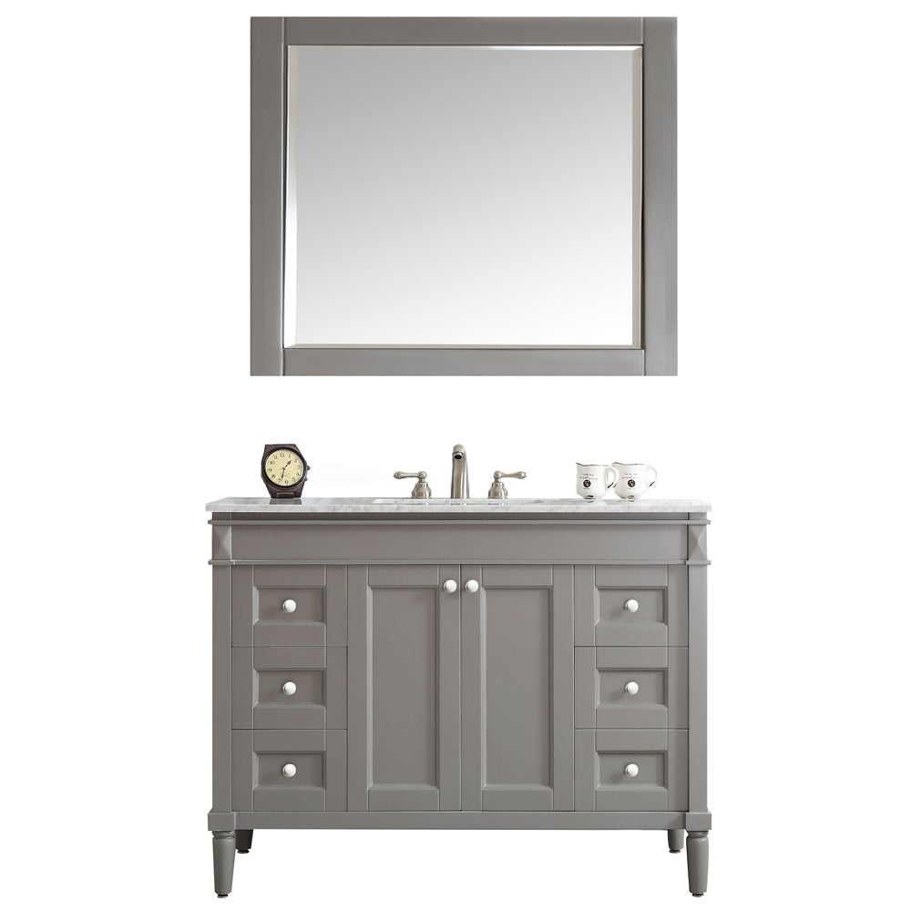 Vinnova Catania 48" Vanity in Grey with Carrara White Marble Countertop Without Mirror -715048-GR-CA-NM - New Star Living