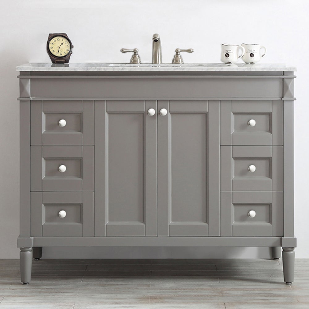 Vinnova Catania 48" Vanity in Grey with Carrara White Marble Countertop Without Mirror -715048-GR-CA-NM - New Star Living