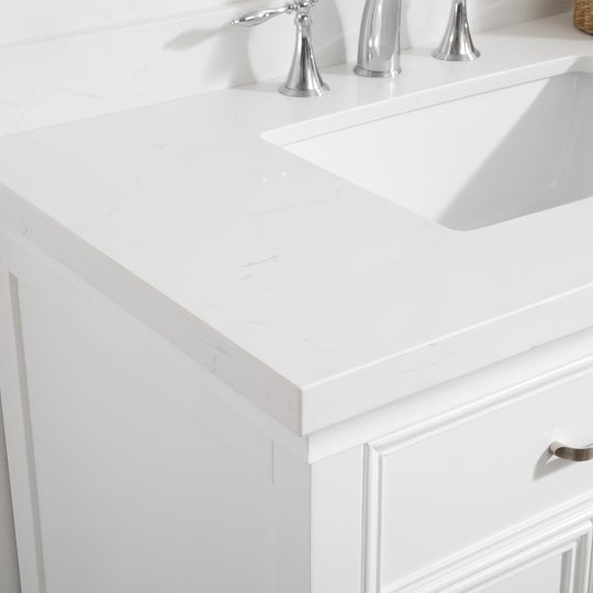Vinnova Charlotte 36" Vanity in White with Carrara Quartz Stone Top With Mirror -735036-WH-CQS - New Star Living