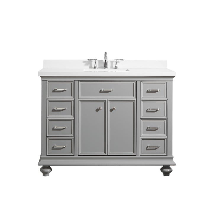 Vinnova Charlotte 48" Vanity in Grey with Carrara Quartz Stone Top Without Mirror -735048-GR-CQS-NM - New Star Living