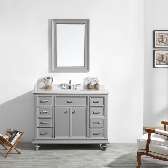 Vinnova Charlotte 48" Vanity in Grey with Carrara Quartz Stone Top Without Mirror -735048-GR-CQS-NM - New Star Living