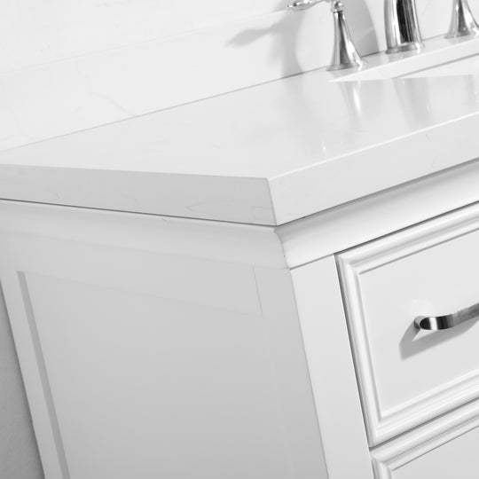 Vinnova Charlotte 48" Vanity in White with Carrara Quartz Stone Top Without Mirror -735048-WH-CQS-NM - New Star Living