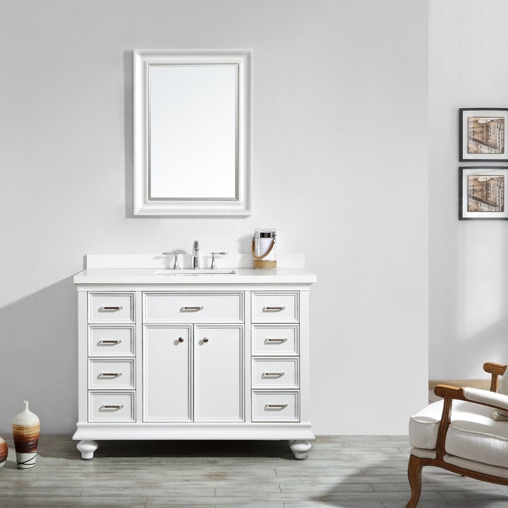 Vinnova Charlotte 48" Vanity in White with Carrara Quartz Stone Top Without Mirror -735048-WH-CQS-NM - New Star Living