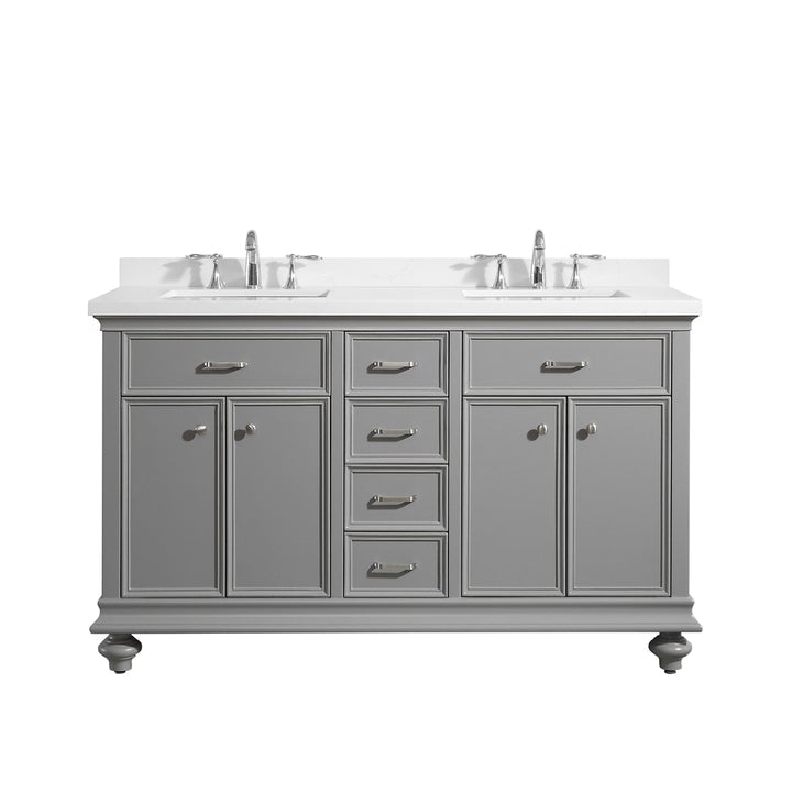 Vinnova Charlotte 60" Double Vanity in Grey with Carrara Quartz Stone Top Without Mirror - 735060-GR-CQS-NM - New Star Living