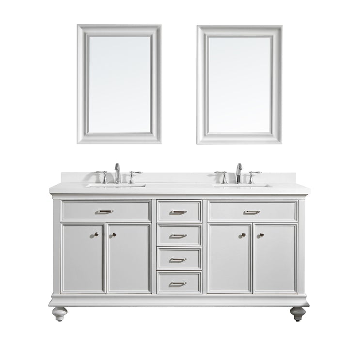 Vinnova Charlotte 72" Double Vanity in White with Carrara Quartz Stone Top With Mirror - 735072-WH-CQS - New Star Living