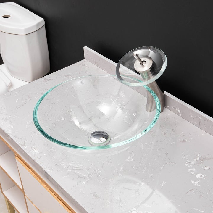 Vinnova Clear Glass Circular Vessel Bathroom Sink without Faucet - 00316-GBS-TP - New Star Living