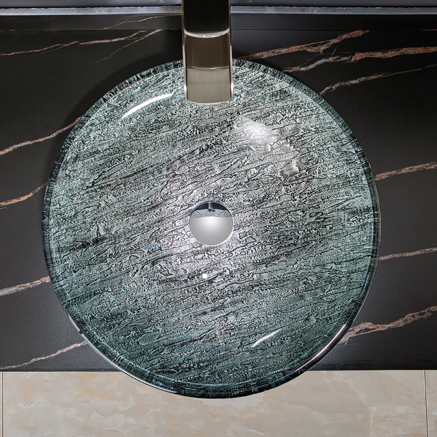 Vinnova Enna Black Tree Bark Glass Circular Vessel Bathroom Sink without Faucet - 00316-GBS-BT - New Star Living