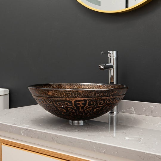 Vinnova Enna Bronze Glass Circular Vessel Bathroom Sink without Faucet -00316-GBS-BR - New Star Living